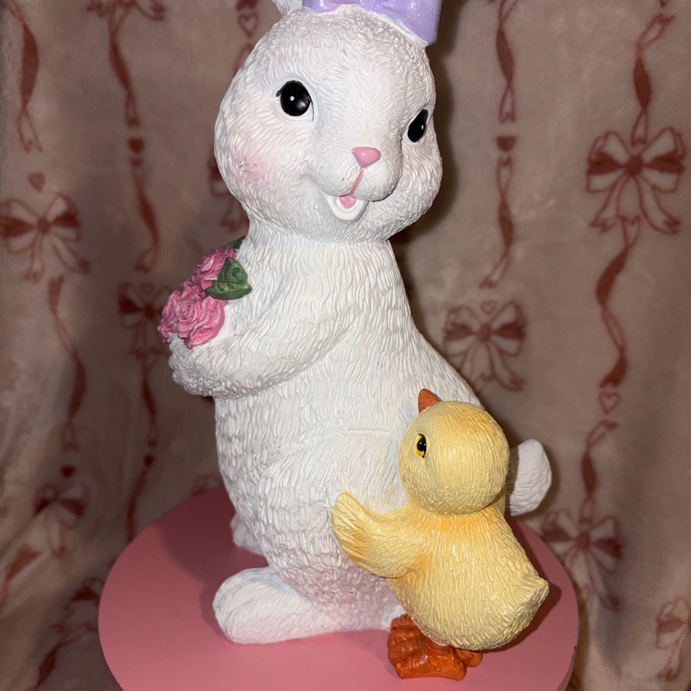 Source Unknown White Bunny with Yellow Chick Figurine